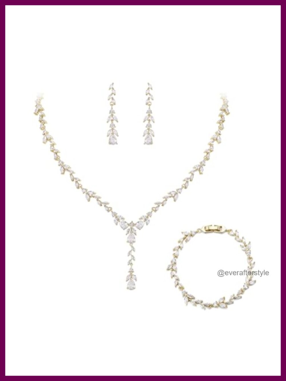 Gold Plated Brass Cubic Zirconia Bridal Jewelry Set Necklace Bracelet Earrings